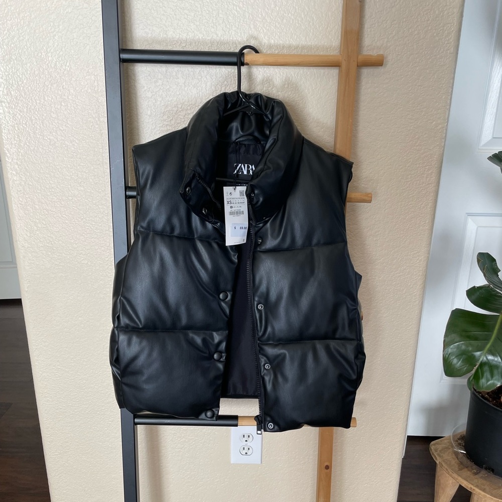 NWT ZARA Leather Puffer vest
